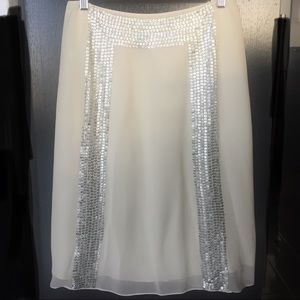 Tory Burch (TRB) Embellished Ivory Chiffon Skirt